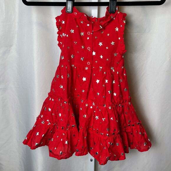 Cynthia Rowley Girls 2T Red Silver Star Print Ruffle Party Dress Holiday Toddler - Picture 2 of 5